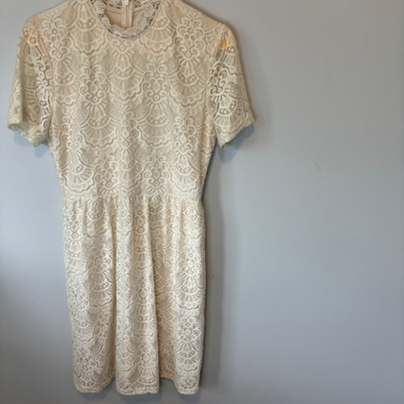 Dry Lake, Women's Romance Dress, High Neck,Fit & Flare, Cream Lace, SZ L - Picture 7 of 8